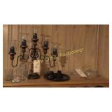 Candles and candle holders, glass hummingbird,