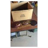 Box of wooden display stands for figurines