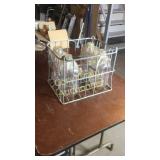 4 Sullivans glass milk jars in metal carrier