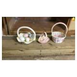 2 Ceramic Easter baskets and eggs and 1 plastic