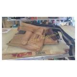 Tool belt, bucket of misc, 2 sprayers, book,