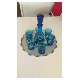 Blue Whiskey / Wine Decanter and Glasses With