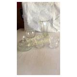 Candy Dish, (2) Face Glasses, (2) Vases