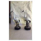 Pair Of Crane 17 3/8" T (1) HAS HAD A BROKEN BEAK