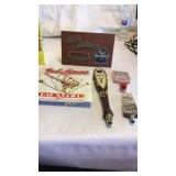 Beer Tap Tops, And Two Signs