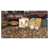 Wood Barrel Flower Pots, (2) Prints, (4) Games