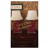 2 Red table lamps (one socket bulb