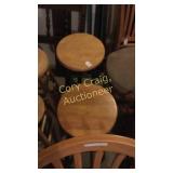 2 Green tan wood bar stools