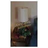 Candle holder, sign, table lamp, basket of flowers
