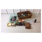 Cars, marbles, longaberger basket with misc