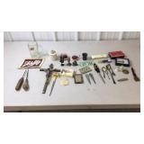 Schlitz beer mug and patch, ice picks, sewing p