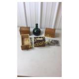 Wood box, jar, costume jewelry