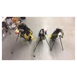 2 kids golf bags and clubs, 2 adults with clubs