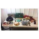 File boxes, massaging neck rest, checkers,