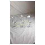 Set of 3 Old Crystal Etched and Cut long Stem