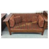 Mission oak couch with cushions and pillows