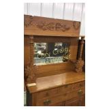 Oak Sideboard With Mirrored Back And Gallery Top