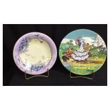 3 footed hand painted bowl, pottery plate with