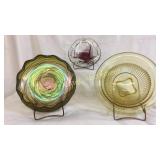 3 bowls, (1) heavy clear and purple crystal b