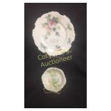 (2) Items: hand painted cake plate with gold