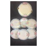 (6) dessert plates and (1) cake plate, Hand