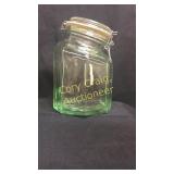 Green Depression Glass Humidor marked "HERMETIC"