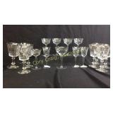 Box of clear glassware. 9 pcs of Etched crystal
