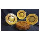 Set of 8, Octagon, amber crystal salad plates,