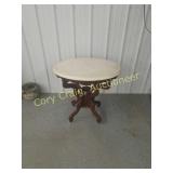 Oval Walnut Table On Casters Marble Top