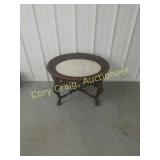 Ornate Small Walnut Oval with a Marble Insert