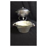 Hand hammered warmer with lid and Pyrex glass