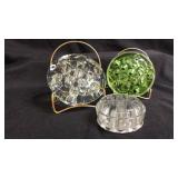 (3) assorted glass flower frogs. (1) clear,