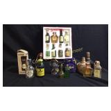 Box of Miniature Advertising bottles of liquor,