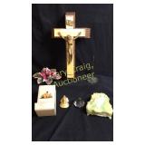 Misc items: Porcelain flower (with chip), match