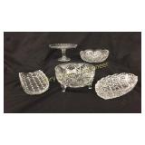 (1) 3 footed crystal bowl. (2) crystal celery