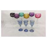 Set of (6) cut crystal colored liqueur (long