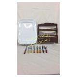 Misc kitchen items. Large white platter, wooden