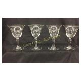 4 pc small stemmed crystal glasses, etched
