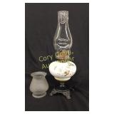 (1)  Hand painted white and floral , metal base,