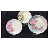 (3) Hand painted floral dishes, marked: Bavaria,
