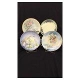 (4) hand painted plates. (1) Porcelain plate,