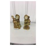 2 Swinging Arm Clocks On Figurines Made In Japan