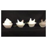 (1) Rabbit on nest, milk glass. Set of 3 small