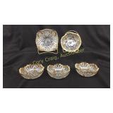 (4) Pressed small bowls, round with gold trim.