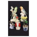 2 bird vases,  a figurine, small planter, glass