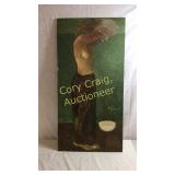 Acrylic painting on wood of topless young woman.