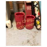 3 Red Porcelain Canisters