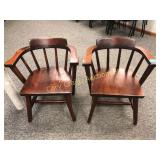 Matching pair of wood captain chairs