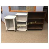 Cart on casters and (2) book shelves