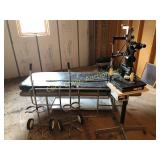 Old medical gurnee, (2) oxygen bottle carts and an